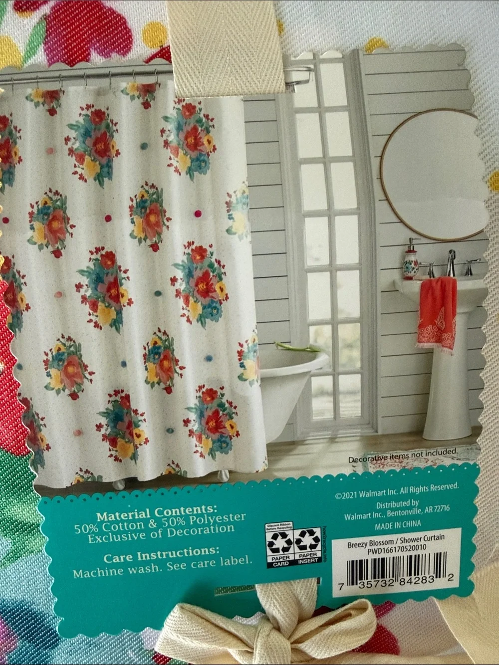New The Pioneer Woman Breezy Blossom Shower Curtain Dainty Appliqué Dot Accents